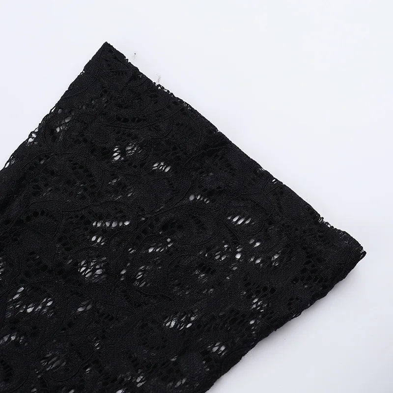 אוברול תחרה קצר שרוולים ארוכים בעיצוב חישוק וגב פתוח - Hunter