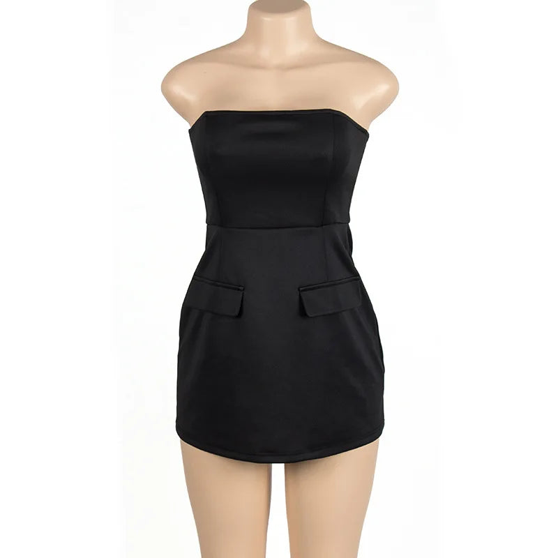 שמלת מיני סטרפלס בגזרת A בעיטור דמויי כיסים - אנחלס