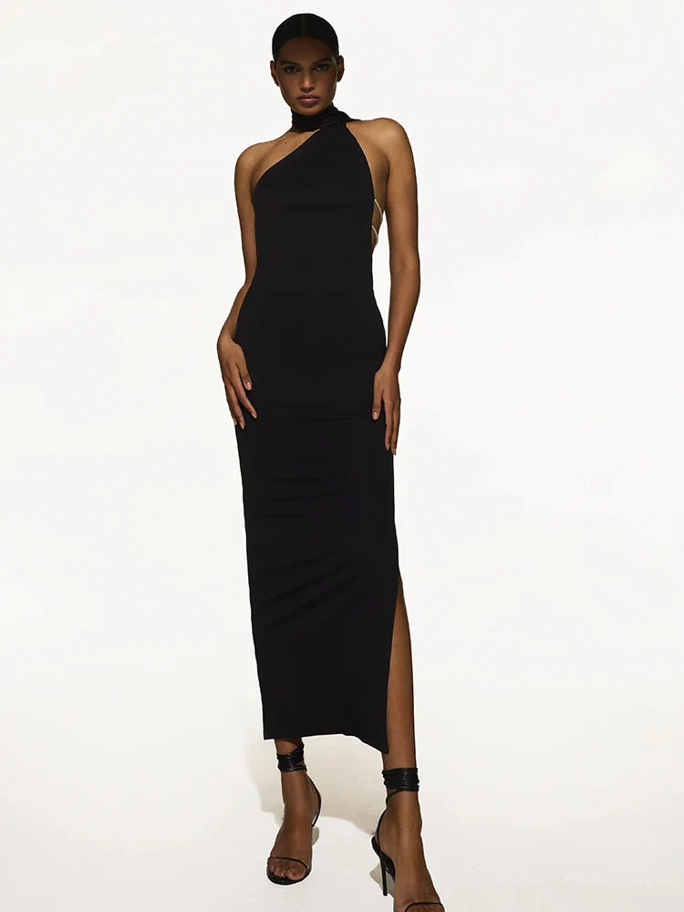 שמלת מקסי בעיטור שרשרת בגב קשירה בצוואר - Annalise