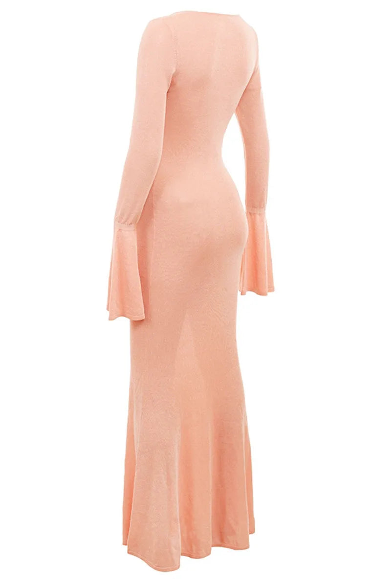 שמלת מקסי סרוגה שרוולי פעמון - פיץ'