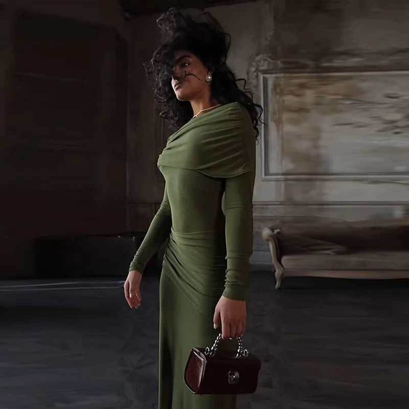 שמלת מקסי צנועה בעיצוב כיווצים - שריי