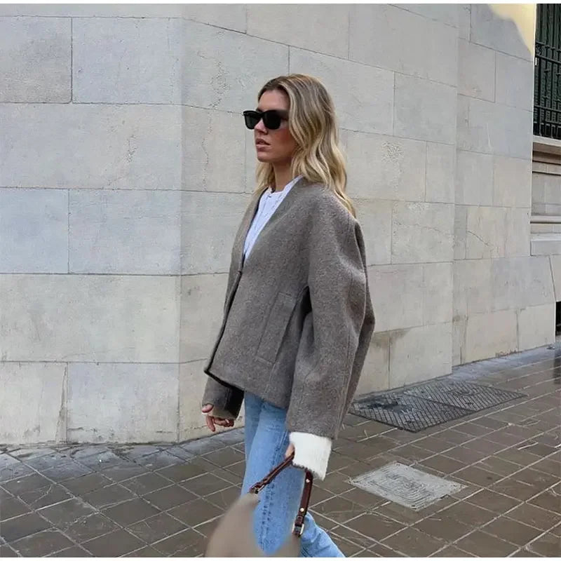 ג'קט צמר קצר סגירת כפתורים - לילי