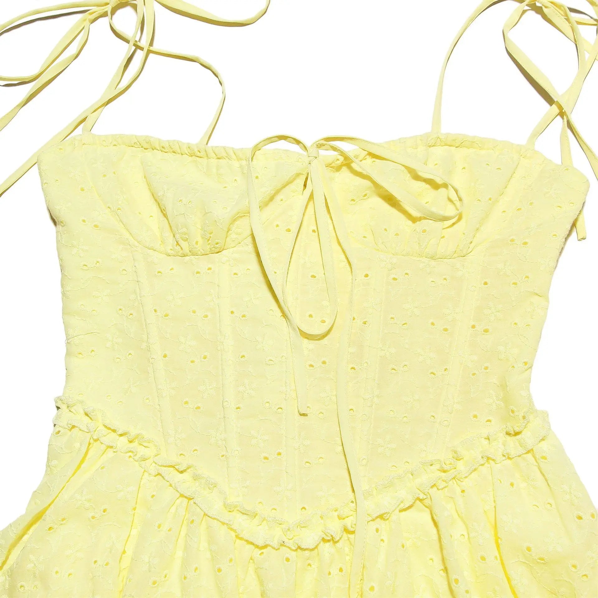 שמלת מיני בגזרת A בעיטור רקמה קשירה בכתפיות - GAYA