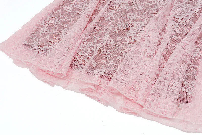 שמלת מיני תחרה בעיטור עליונית שרוולים סגירת קשירה - פולינה