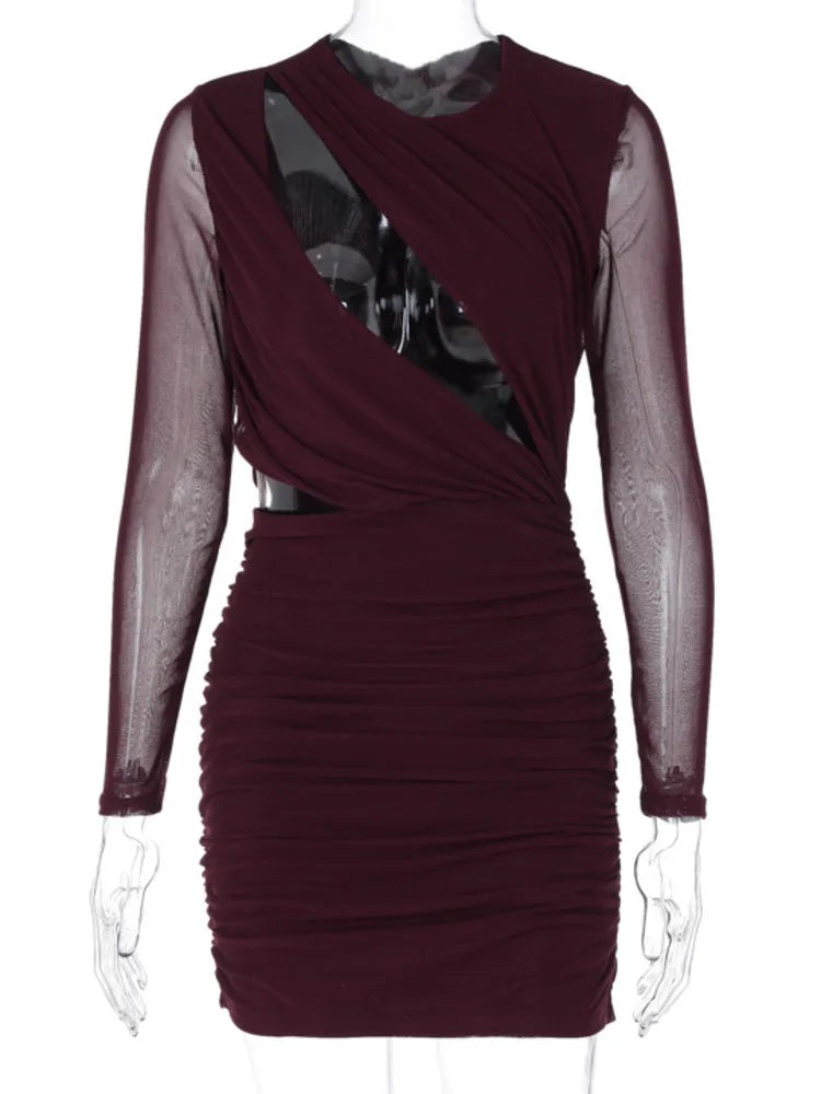 שמלת מיני כיווצים בעיצוב פתחים שרוולי רשת - הגר