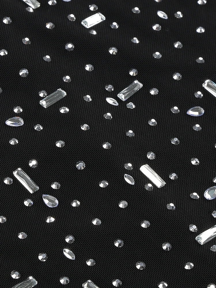 שמלת ערב מקסי יוקרתית בעיטור יהלומים מנצנצים צווארון גולף - Emerson