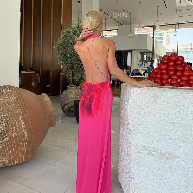 שמלת מקסי מחשוף עמוק צווארון נופל - פולה