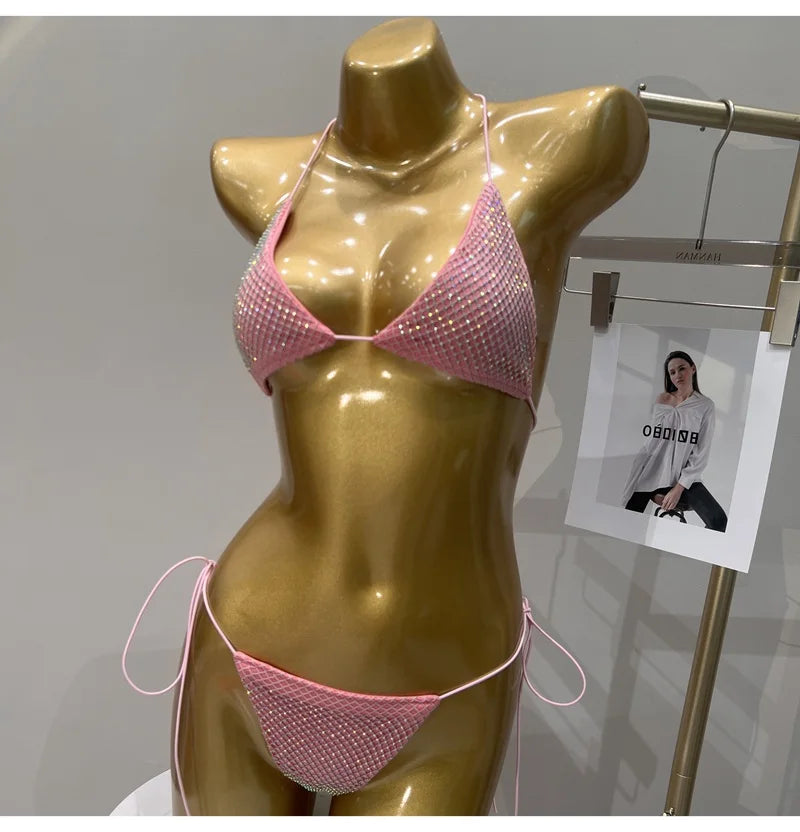 ביקיני קשירה משולשים בעיצוב רשת יהלומים - דיימונד