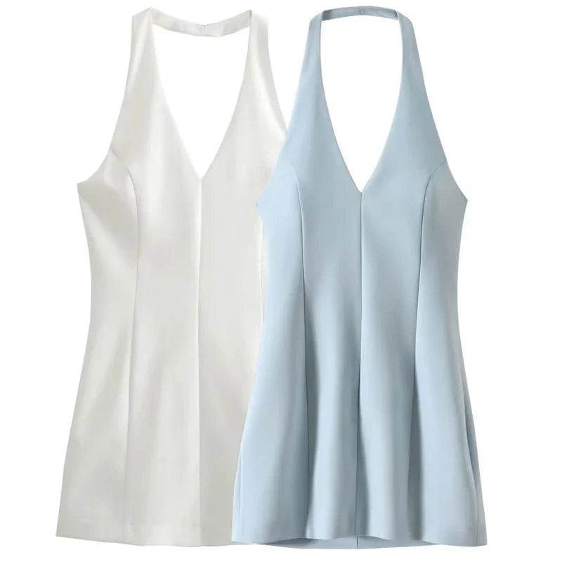 שמלת מיני צמודה בצוואר צווארון V - ונילה