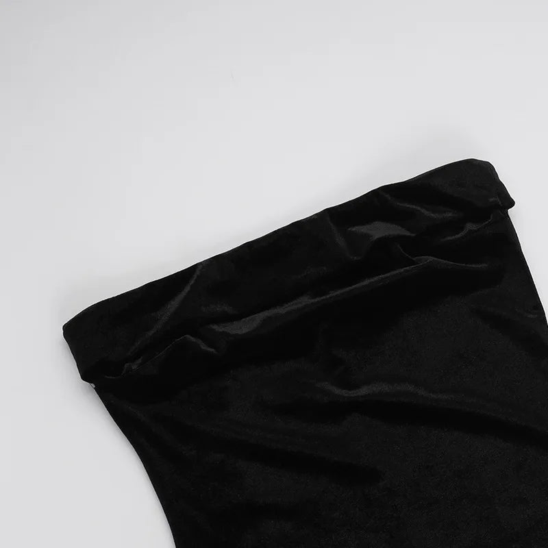 שמלת מקסי סטרפלס קטיפה צמודה  - MICAELLA