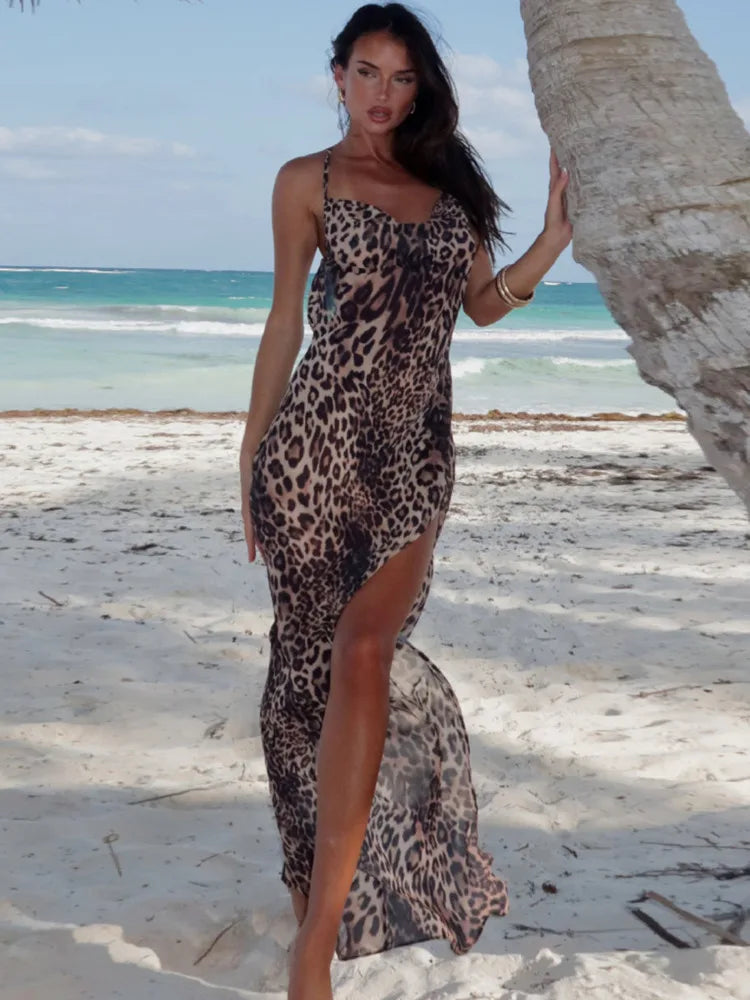 שמלת מקסי מנומרת בעיצוב שסע - סאלי