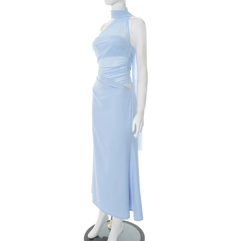 שמלת מקסי בעיצוב רשת וליפוף צעיף בצוואר - ללין