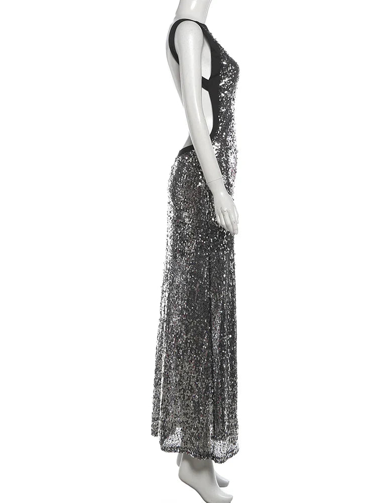 Open Back Sequin Maxi Dress - Lexi