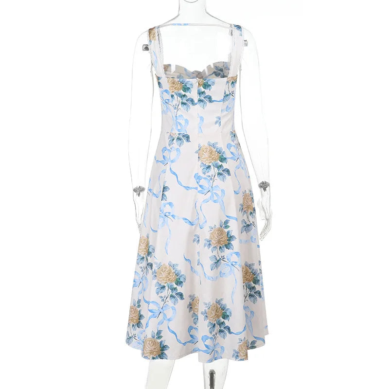 שמלת מידי אלגנטית בהדפס פרחוני בגזרת A - פלוריין