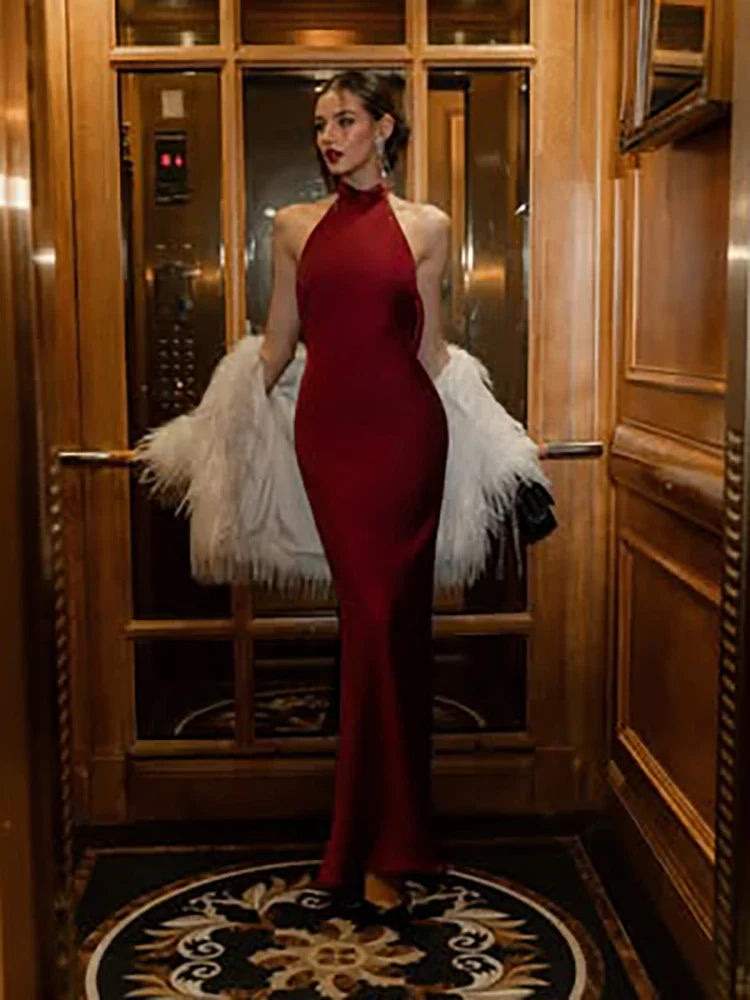 שמלת מקסי סאטן קולר גב פתוח - Aliya