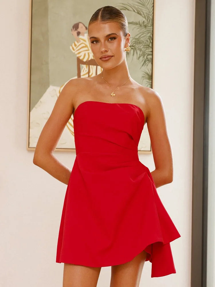 שמלת מיני סטרפלס בעיצוב קיפולים - מלודי