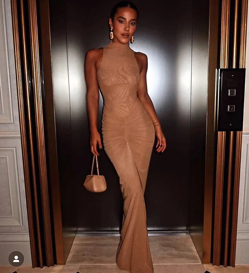 שמלת מקסי רשת בעיצוב כיווצים - Laura