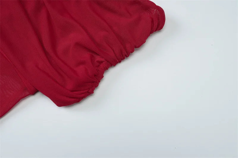 שמלת מקסי כיווצים כתפיים חשופות בעיצוב רשת - רונה