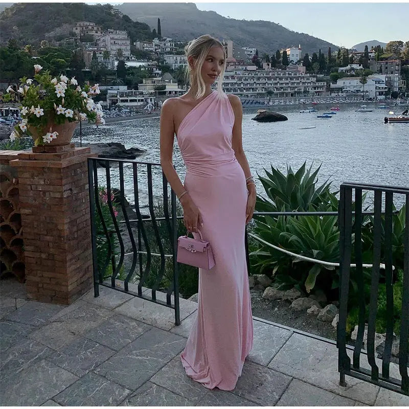 שמלת מקסי קשירה בגב - BABY PINK