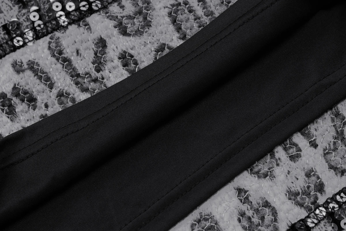 שמלת מיני סטרפלס פייטים מנומרת - Veronica