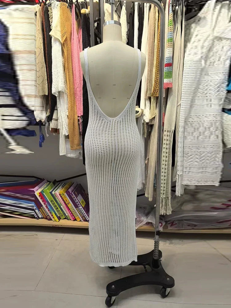 שמלת חוף מקשי רשת גב פתוח - SUN