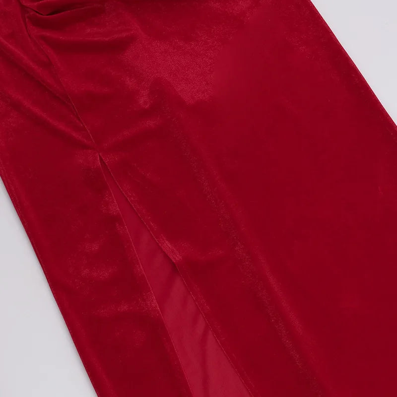 שמלת מקסי קטיפה בעיצוב שסע - פראג