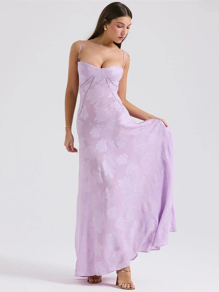 שמלת מקסי בעיטור רקמת פרחים קשירה בגב להצמדה במותן - מילי