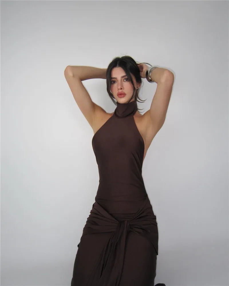 שמלת מקסי צווארון גולף גב פתוח - LINA