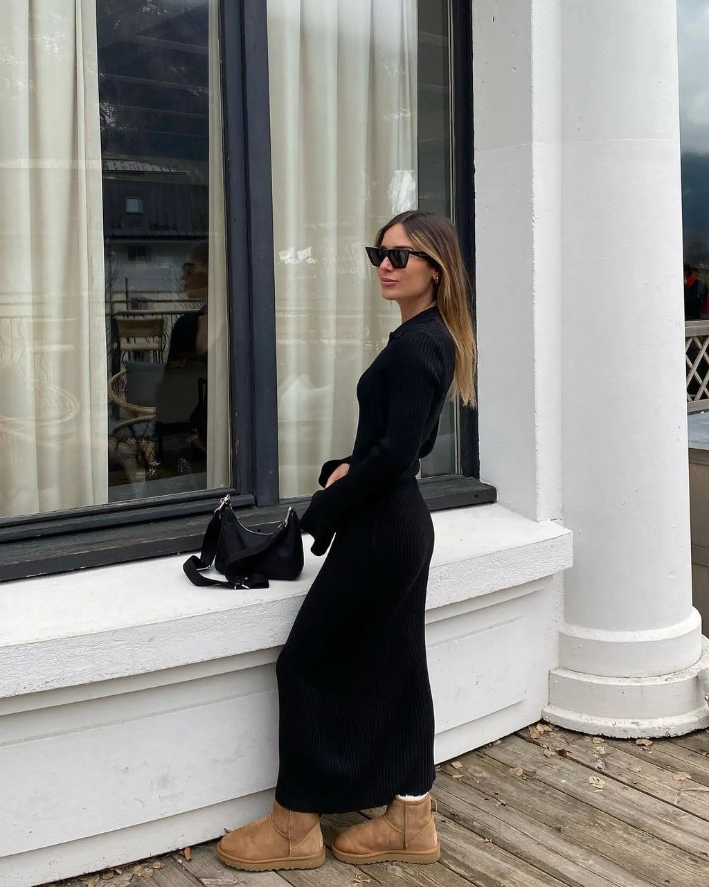 שמלת מקסי סריג צווארון צווארון פולו - גייל