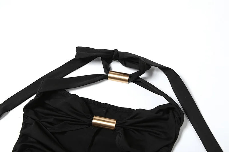 אוברול צמוד בד מחטב בעיצוב פתחים בעיטור אבזמים קשירה בצוואר - Sage