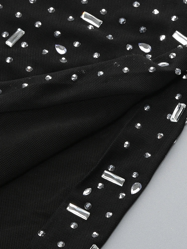 שמלת ערב מקסי יוקרתית בעיטור יהלומים מנצנצים צווארון גולף - Emerson