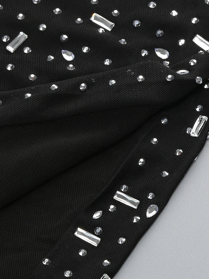 Luxurious maxi evening dress with sparkling diamond embellishment and turtleneck - Emerson