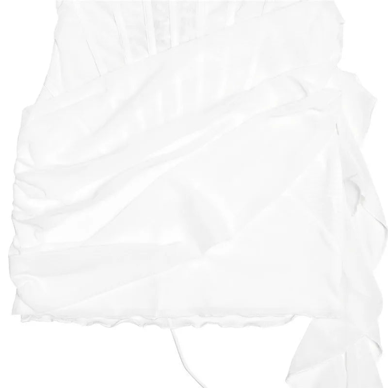 שמלת מיני סטרפלס מחוך בעיטור פרח וראפלס - מיקה