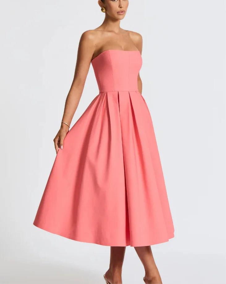 שמלת מידי סטרפלס בגזרת A - ארייא