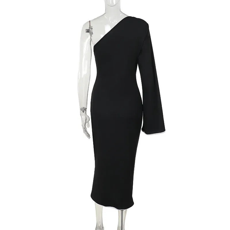 שמלת מידי סרוגה שרוול אחד בעיטור קשירת מעטפת - תהילה