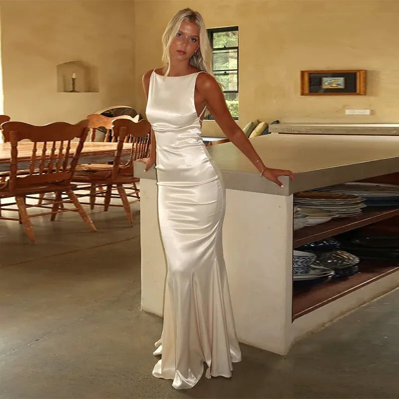 שמלת מקסי סאטן גב פתוח - ריין