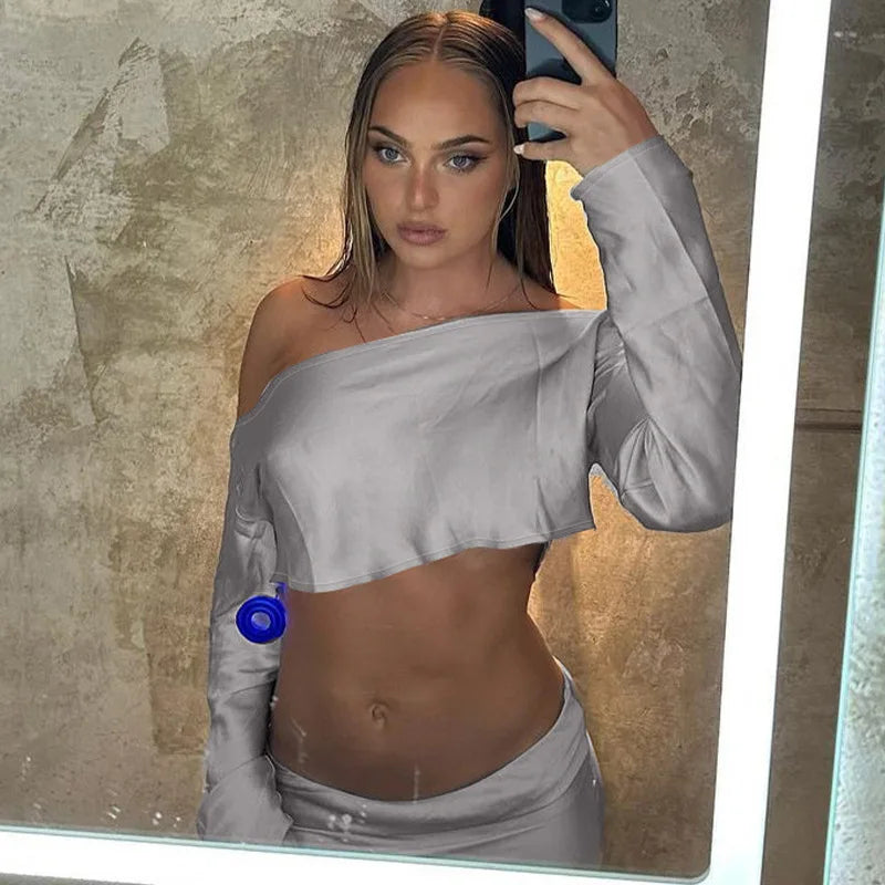 סט סאטן שני חלקים חולצה וחצאית מקסי - דניאלה