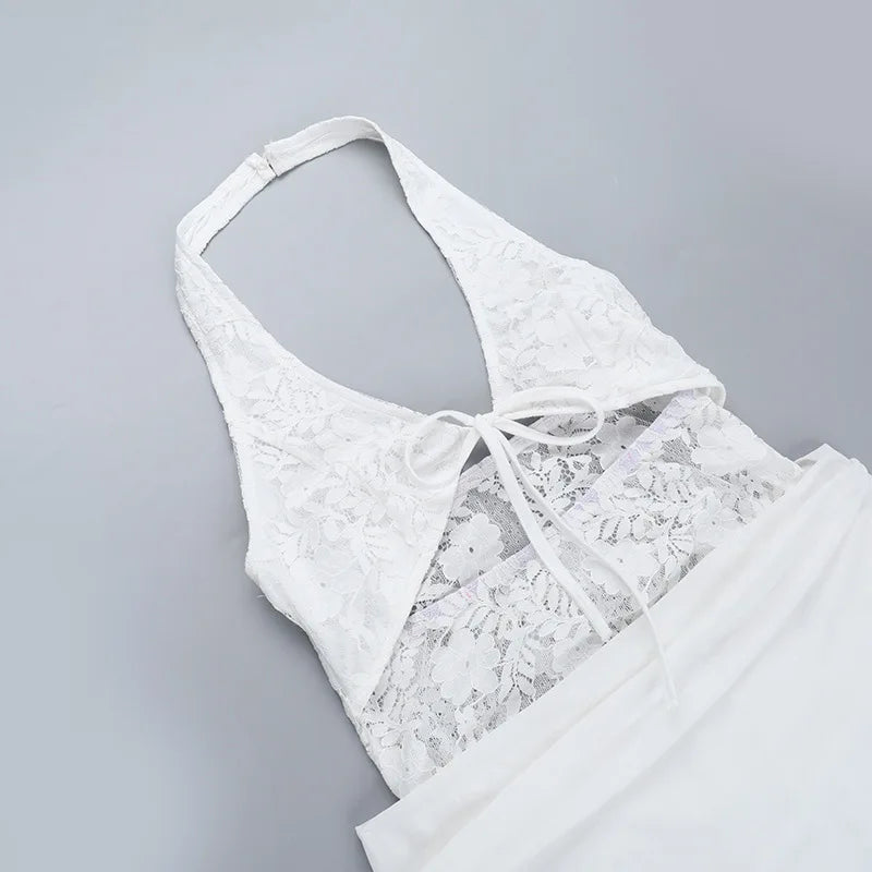 שמלת מיני בעיטור תחרה גב פתוח - יאז