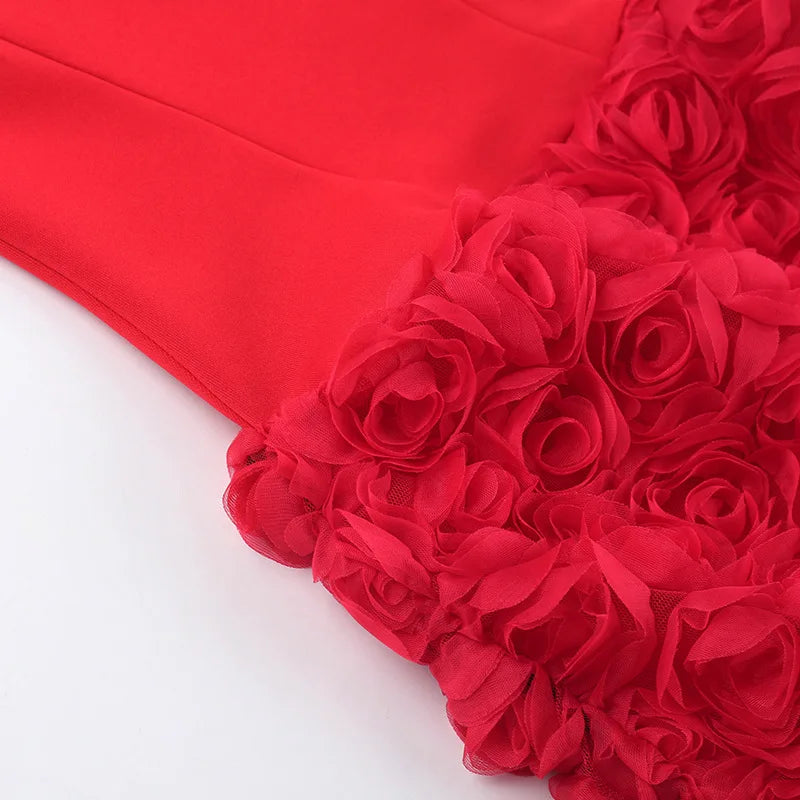 שמלת מיני סטרפלס בעיצוב מחוך וחצאית פרחים 3D - Loretta