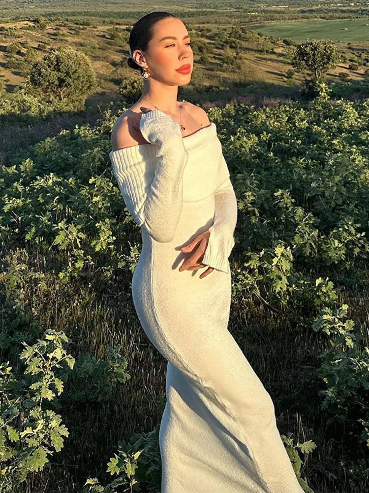 שמלת מידי סרוגה כתפיים חשופות - לירי