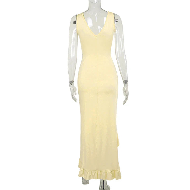 שמלת מקסי אלגנטית בעיצוב שסע מלמלה - פלור