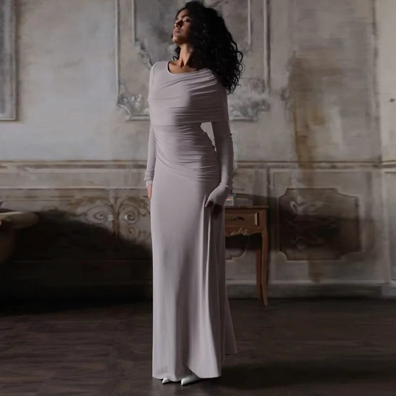 שמלת מקסי צנועה בעיצוב כיווצים - שריי