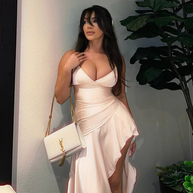 שמלת מקסי סאטן מלמלה בעיטור שסע - סיאנה