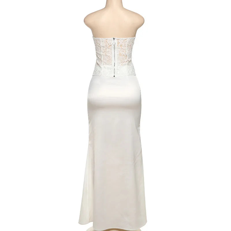 סט שני חלקים חצאית סאטן ומחוך סטרפלס תחרה - אריזונה