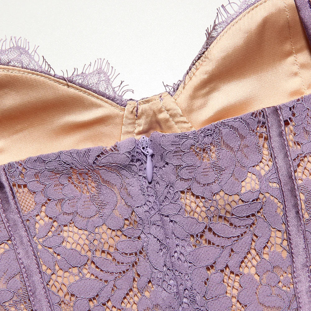 שמלת מיני תחרה בעיטור רקמת פרחים - פלורנסיה