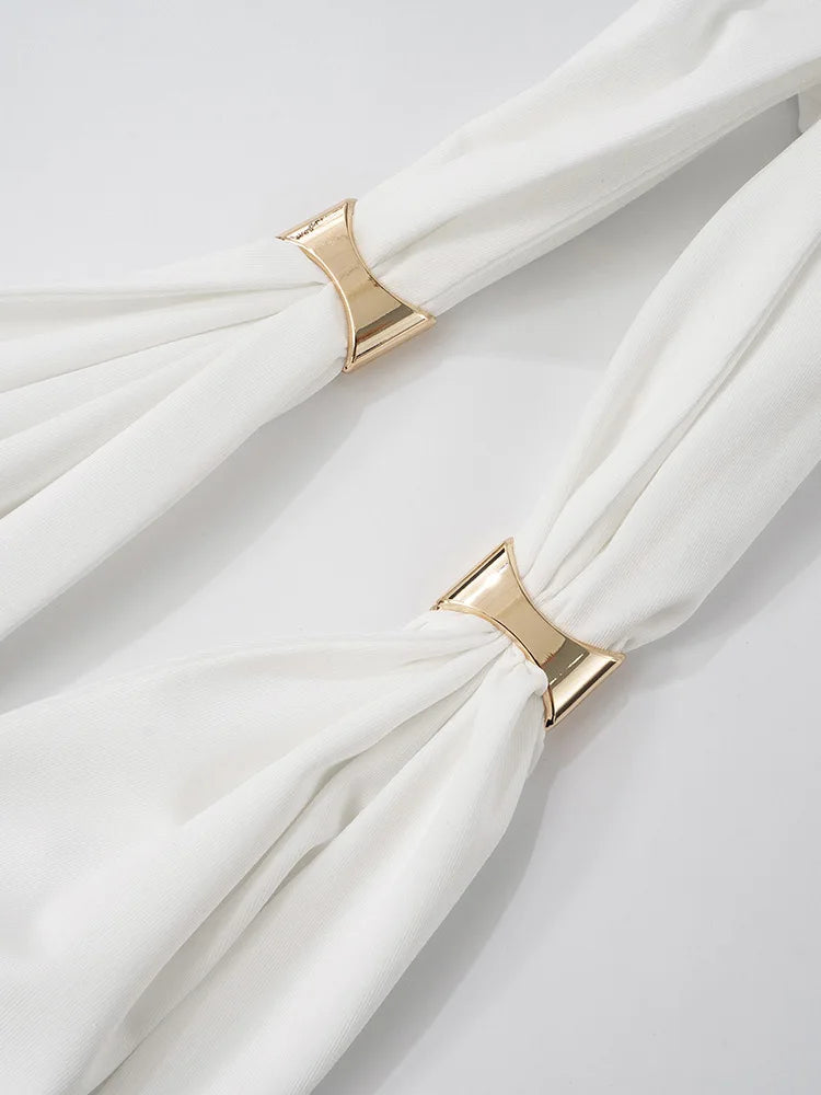 שמלת מקסי בוהו בעיצוב קשירות בעיטור אבזמי זהב - מיכאלה