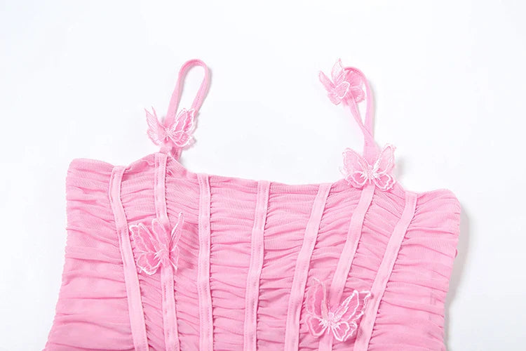 שמלת מקסי שיפון בעיצוב כיווצים ואפליקציות פרפרים - הללי