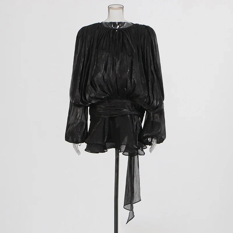 שמלת מיני כיווצים מלמלה בד שיפון מבריק - Lucille