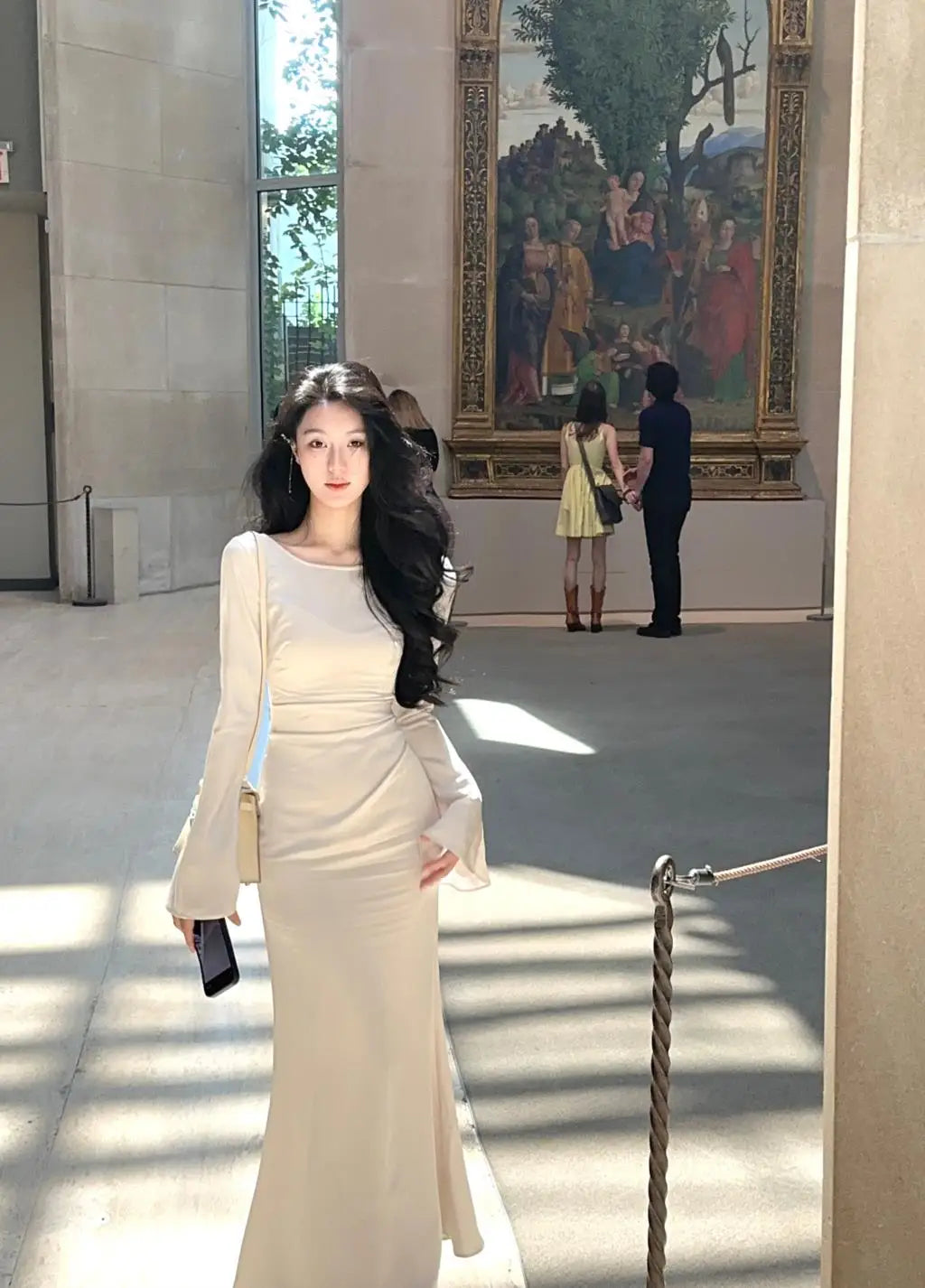 שמלת ערב מקסי סאטן אלגנטית שרוולי פעמון - סהר