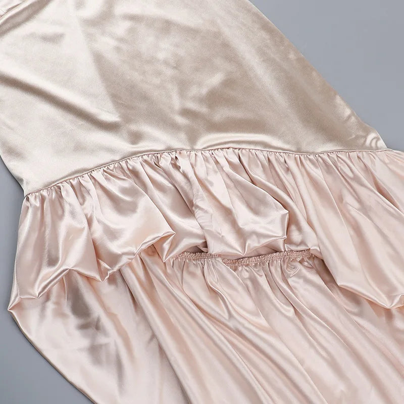 שמלת מיני סטרפלס סאטן מלמלה בעיצוב אסימטרי - לוליטה